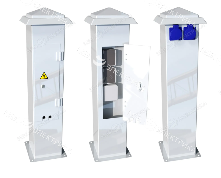 Стойка уличная с розетками из нержавеющей стали с дверцей и 4 розетками IP54 белый