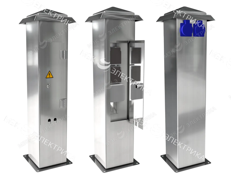 Стойка уличная с розетками из нержавеющей стали с дверцей и 4 розетками IP54 матовый
